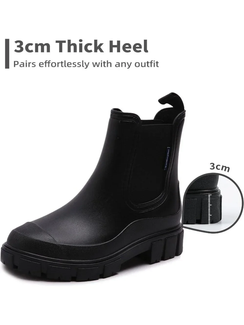 Women's Black Waterproof Slip-Resistant Rubber Short Ankle Chelsea rain Boots